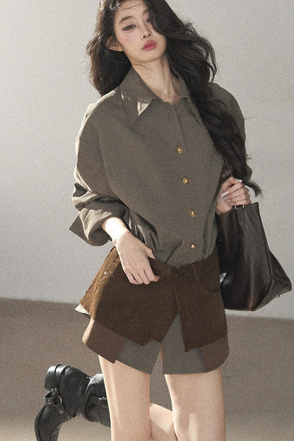 Autumnal Botanical Shirt and Skirt Set