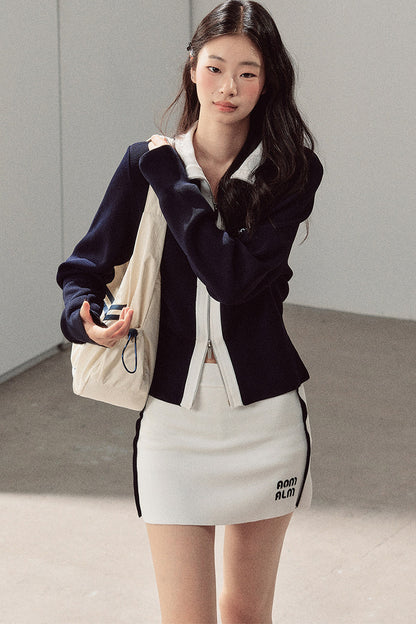 Navy Blue Top and White Short Skirt Set-Up