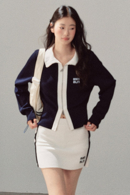 Navy Blue Top and White Short Skirt Set-Up