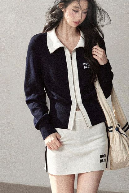 Navy Blue Top and White Short Skirt Set-Up