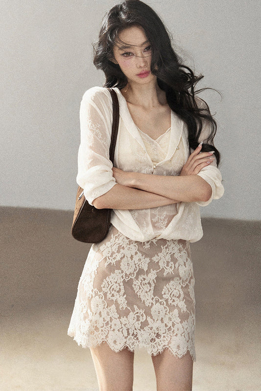Creamy Lace Camisole and Dress Set-Up