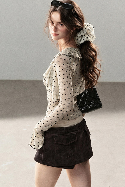 Ruffled Polka Dot Camisole And Cardigan Set-Up