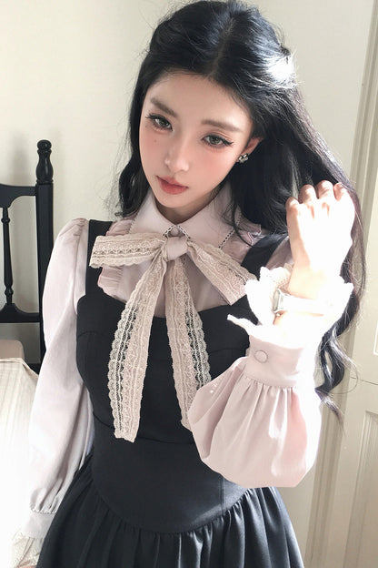 Bow Tie Shirt and A-Line Dress Set-Up