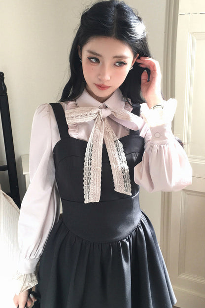 Bow Tie Shirt and A-Line Dress Set-Up