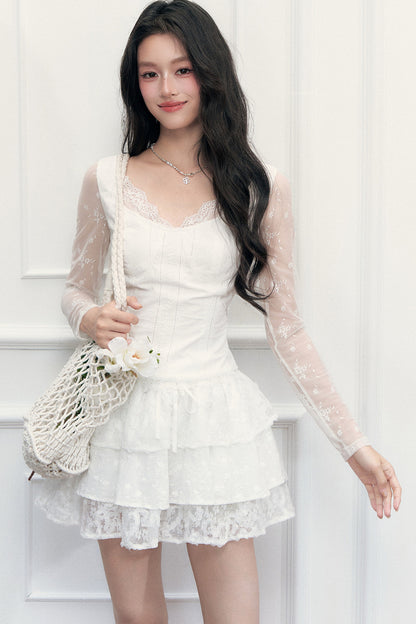 V-Neck Waist-Cinching T-Shirt and Skirt Set-Up