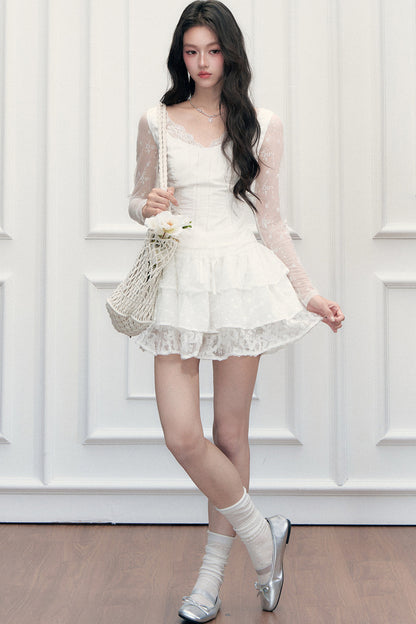 V-Neck Waist-Cinching T-Shirt and Skirt Set-Up