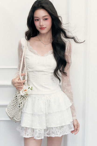 V-Neck Waist-Cinching T-Shirt and Skirt Set-Up