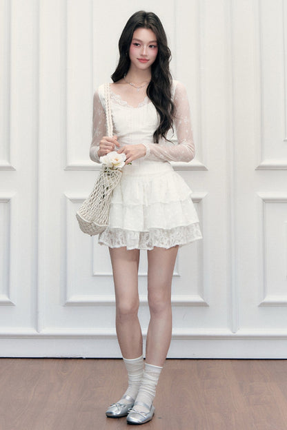 V-Neck Waist-Cinching T-Shirt and Skirt Set-Up