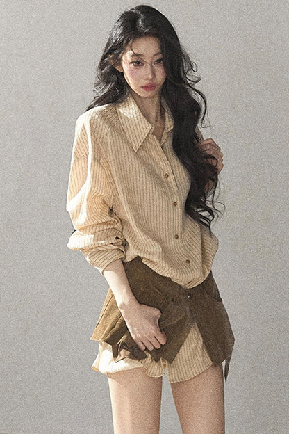 Striped Shirt and Skirt Set