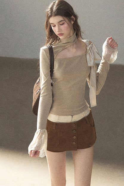 Lace Bell-Sleeve Off-Shoulder T-Shirt