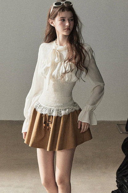 French Court Style Long-Sleeved Lace Chiffon Blouse
