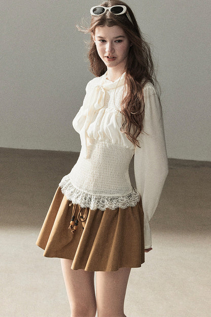 French Court Style Long-Sleeved Lace Chiffon Blouse