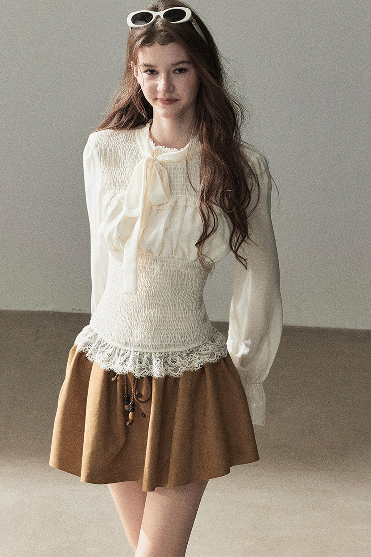 French Court Style Long-Sleeved Lace Chiffon Blouse