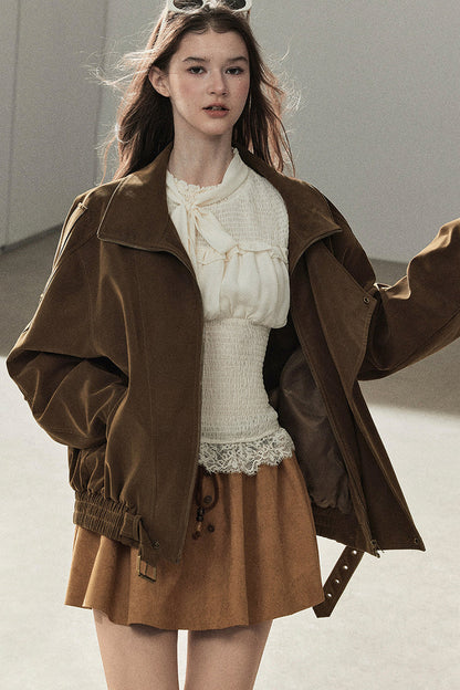 French Court Style Long-Sleeved Lace Chiffon Blouse