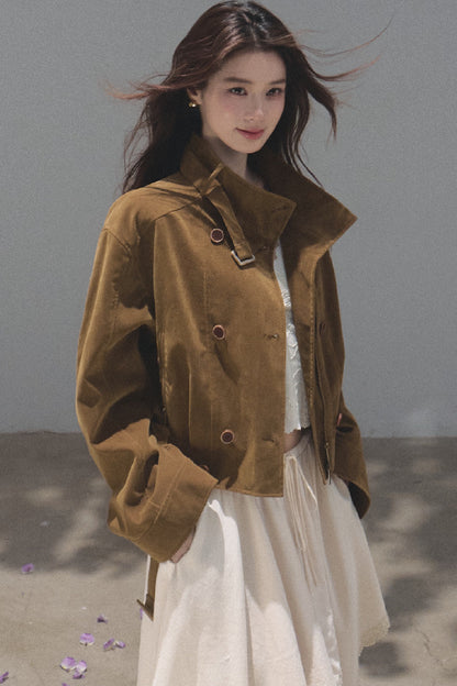 Short Suede Motorcycle Workwear Jacket