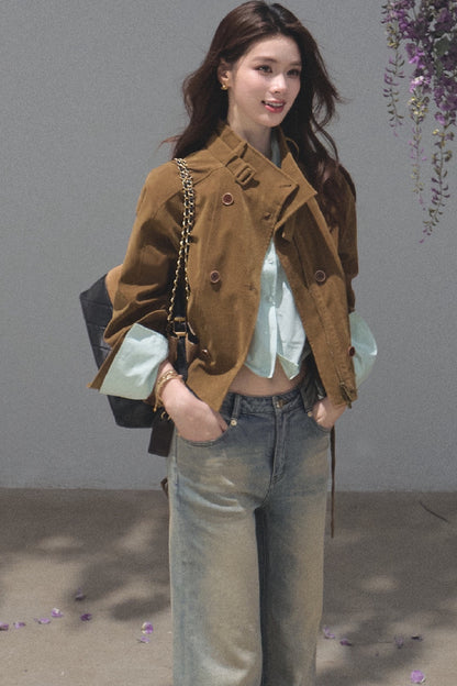 Short Suede Motorcycle Workwear Jacket