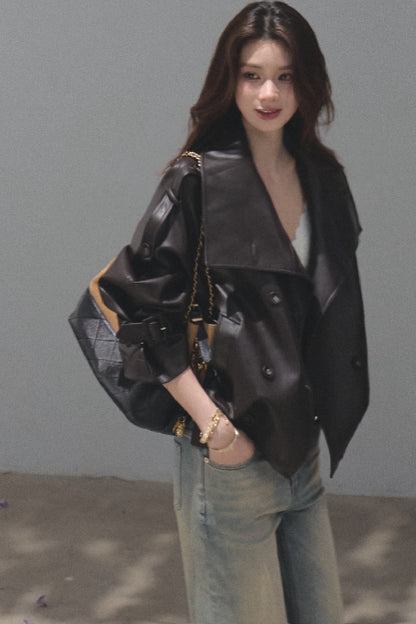 Knight-Style Oil-Waxed Leather Trench Jacket