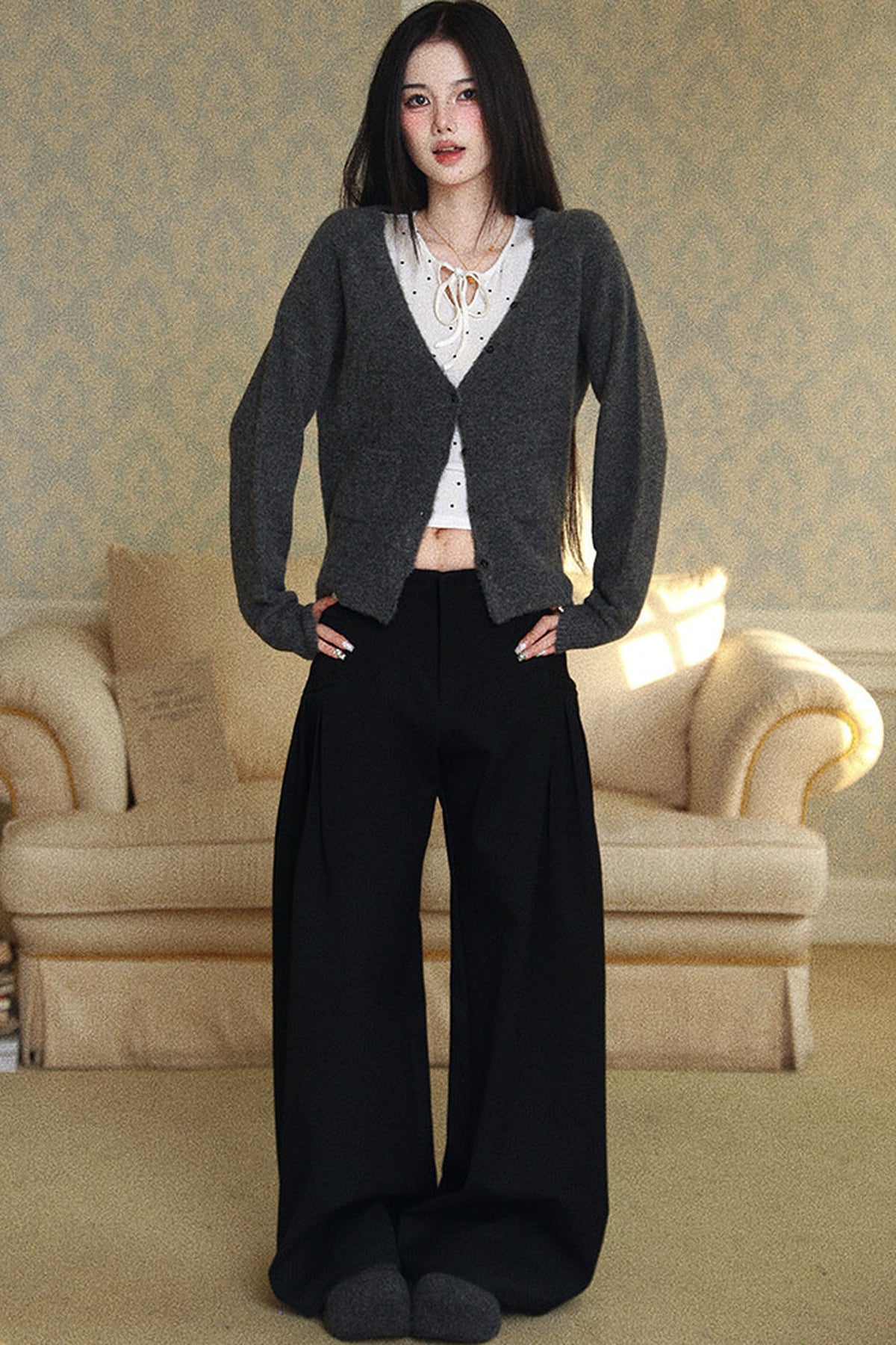 Draped Loose Wide-Leg Pants