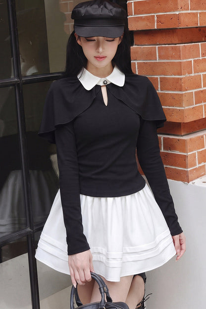 Collar Shirt and White A-Line Skirt Set-Up