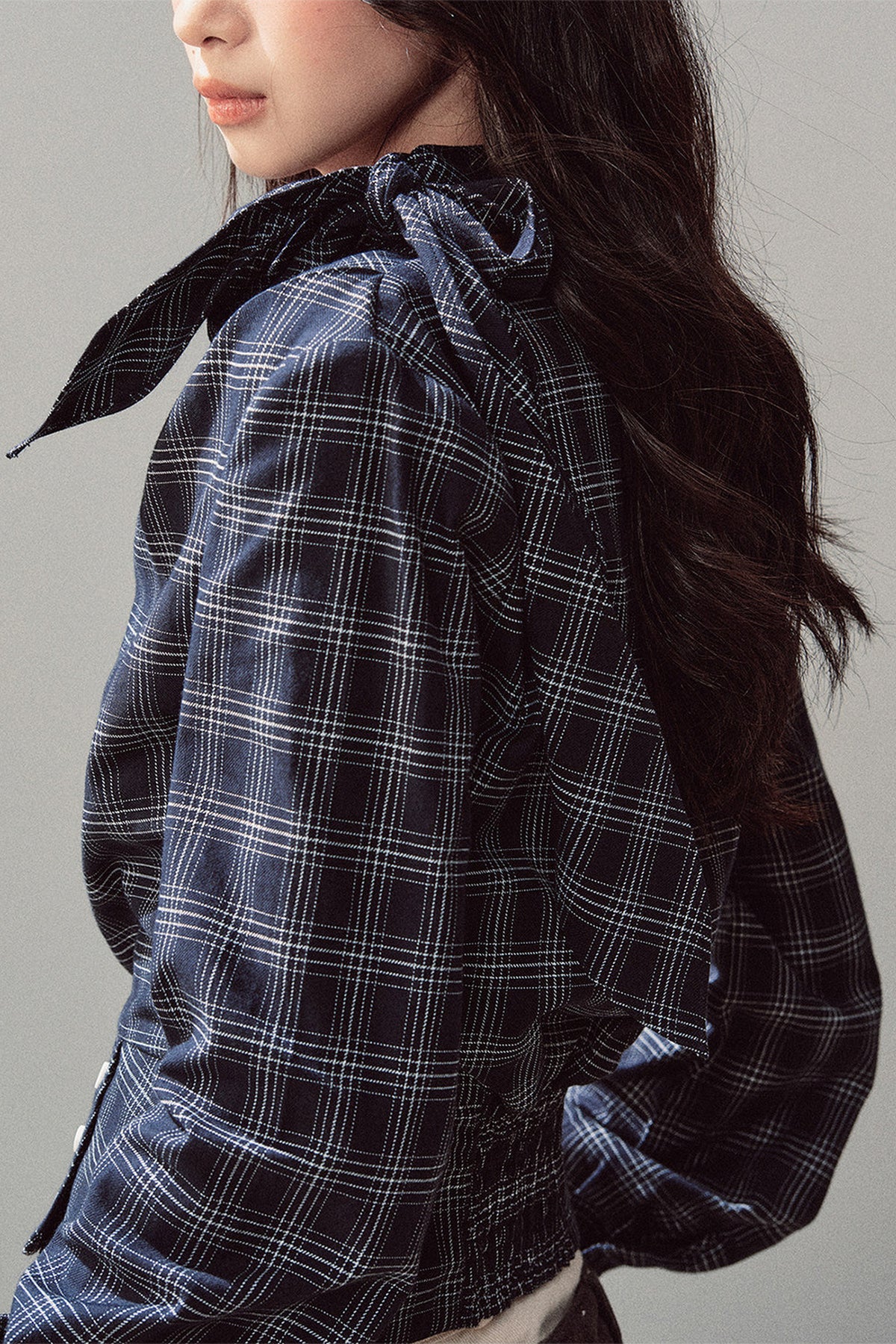Plaid Cowl Neck Shirt
