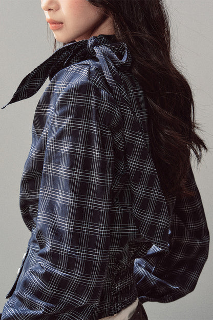Plaid Cowl Neck Shirt