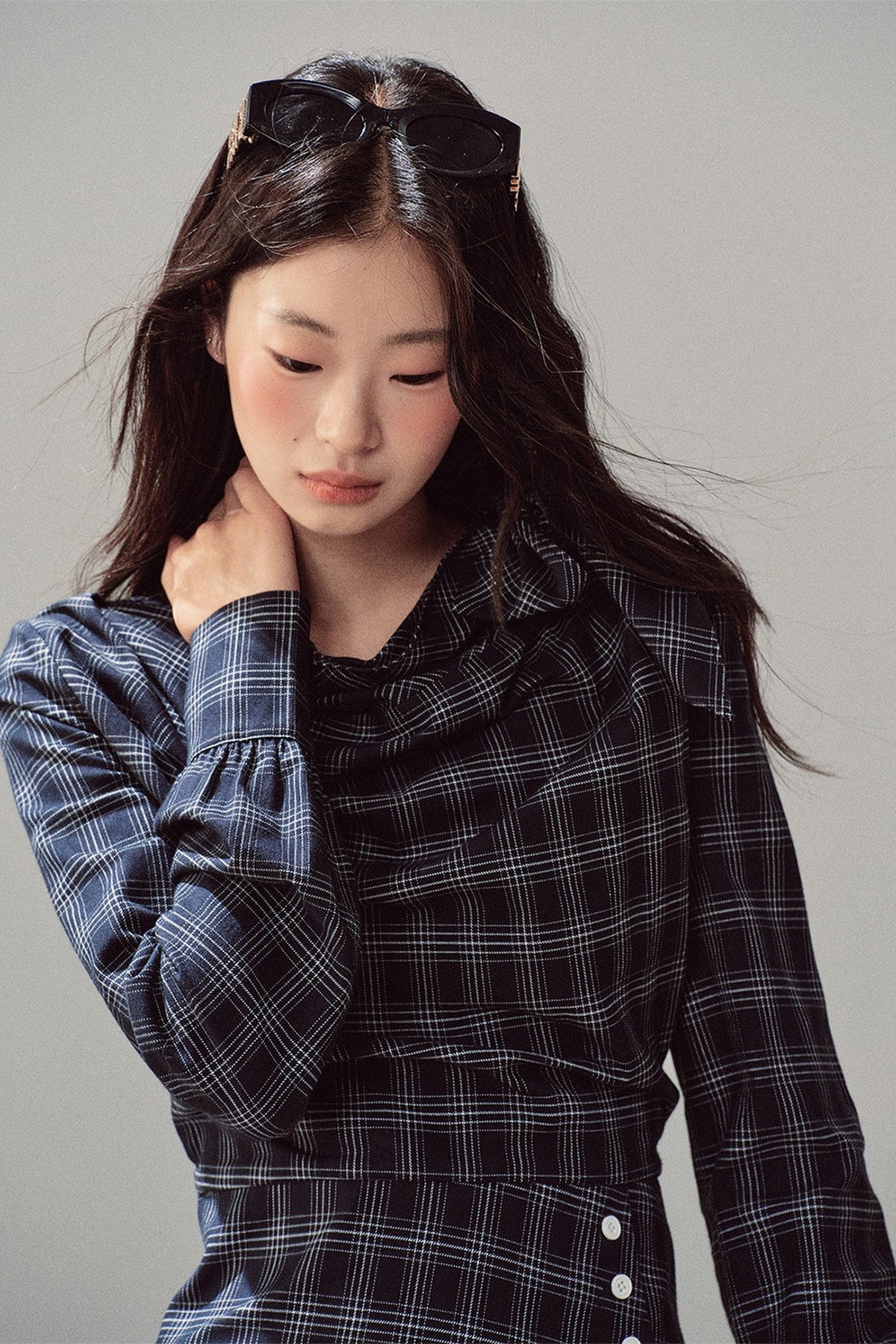 Plaid Cowl Neck Shirt