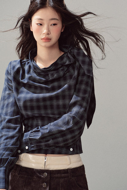 Plaid Cowl Neck Shirt