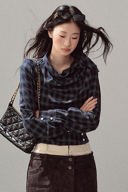 Plaid Cowl Neck Shirt
