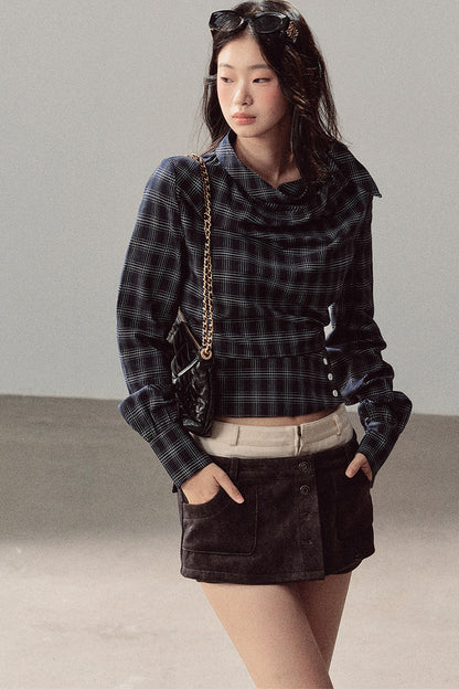 Plaid Cowl Neck Shirt