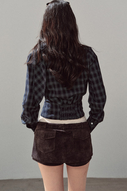 Plaid Cowl Neck Shirt