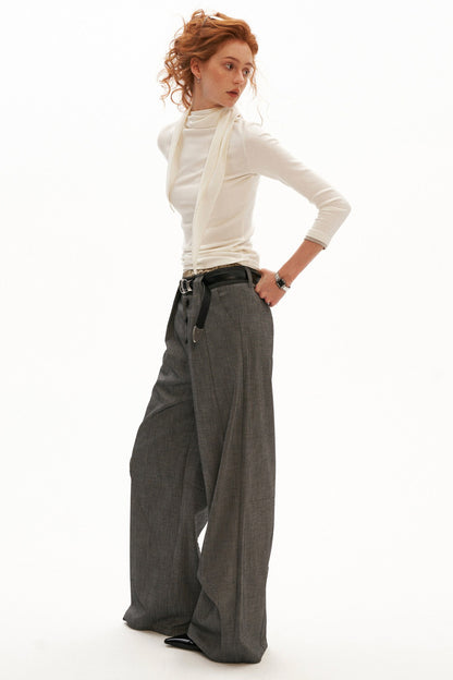 Linen Lyocell Spliced Waist Straight Pants