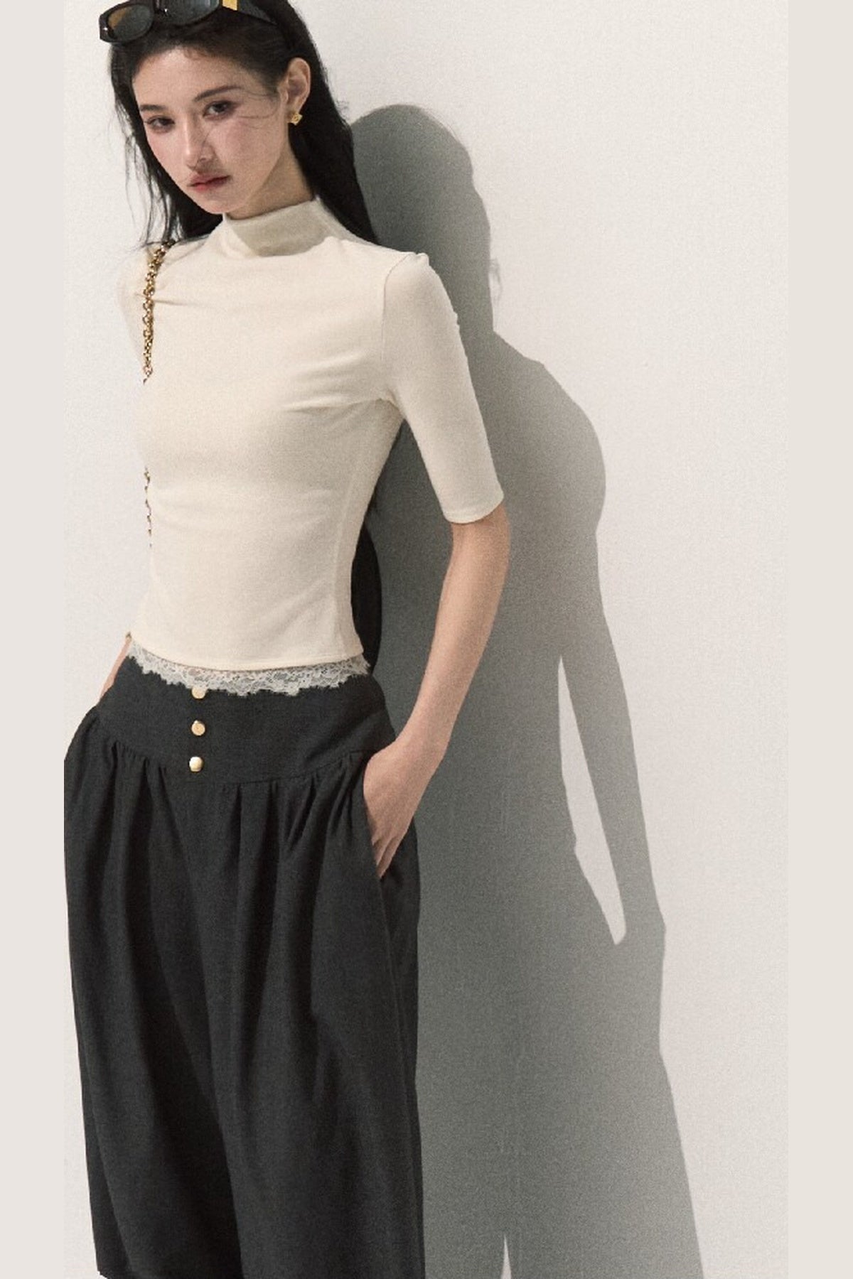 Wool Half-High Collar Knit Top
