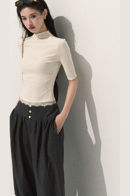 Wool Half-High Collar Knit Top