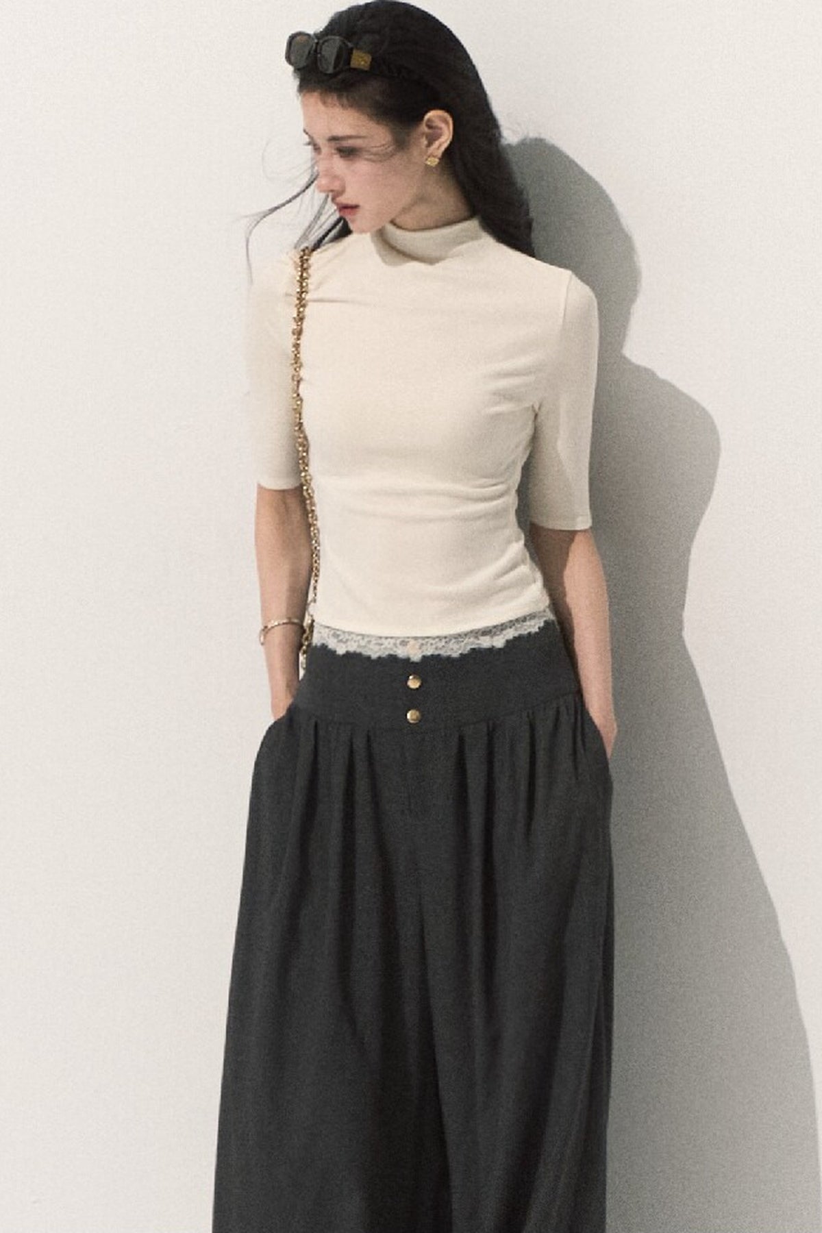 Wool Half-High Collar Knit Top