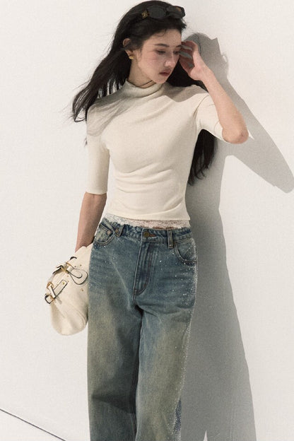 Wool Half-High Collar Knit Top
