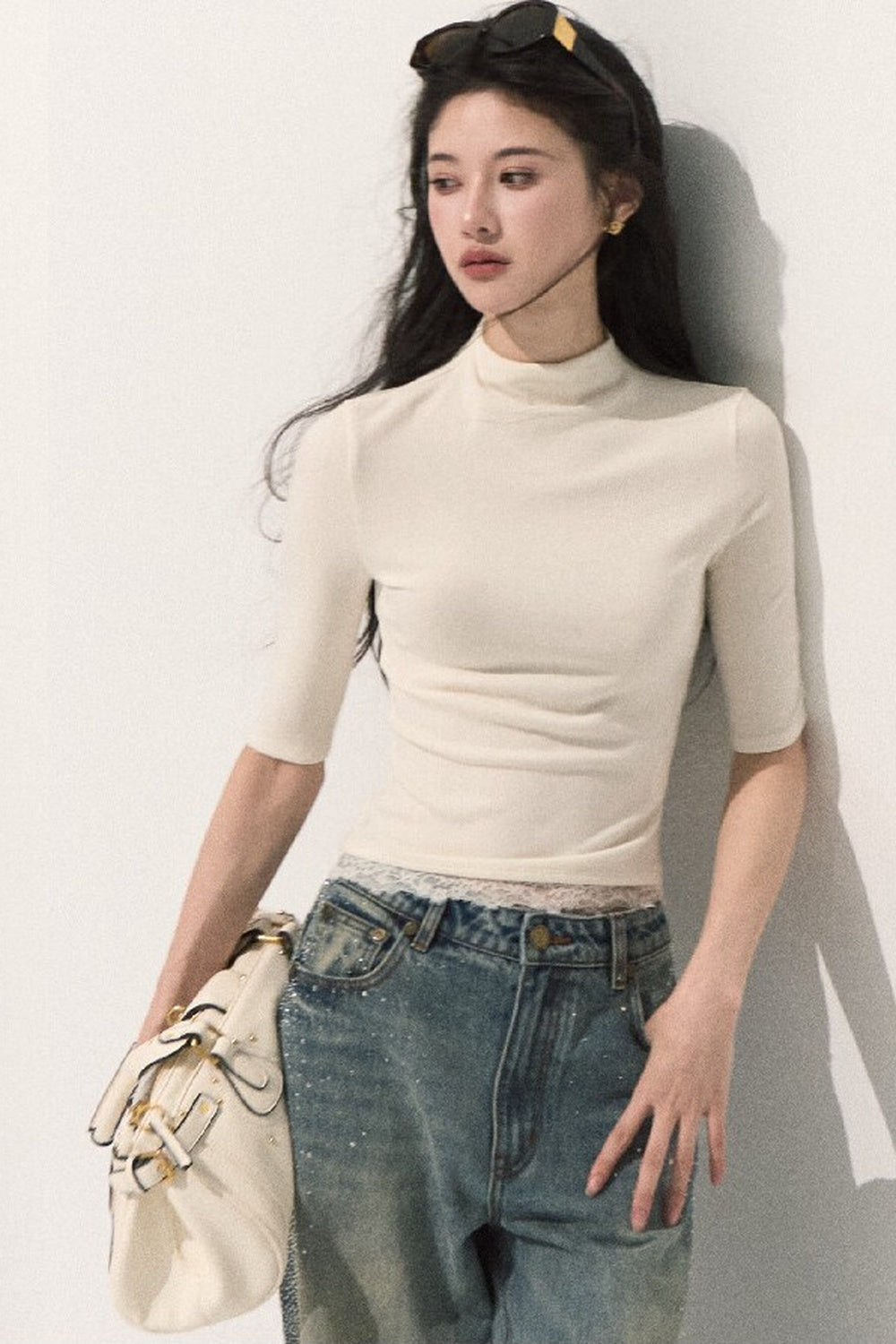 Wool Half-High Collar Knit Top