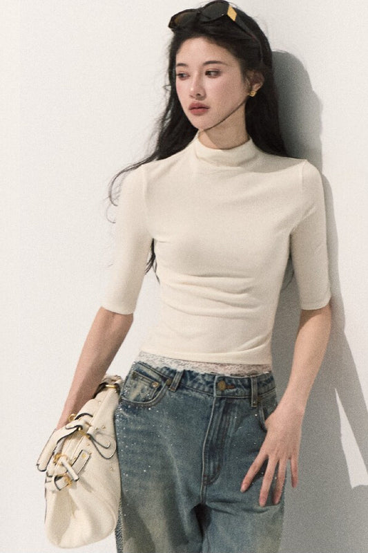 Wool Half-High Collar Knit Top