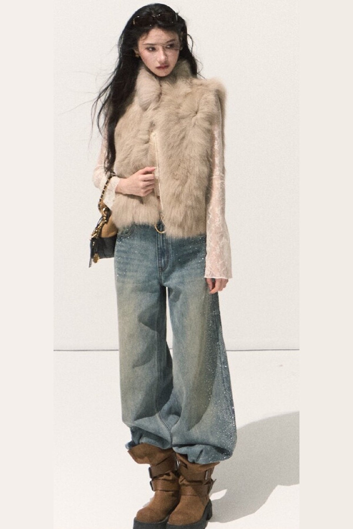 Rhinestone Wide-Leg Jeans