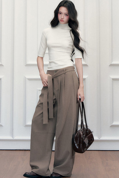 Drape Tie-Up Wide-Leg Suit Pants