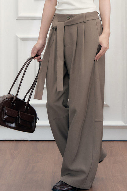 Drape Tie-Up Wide-Leg Suit Pants