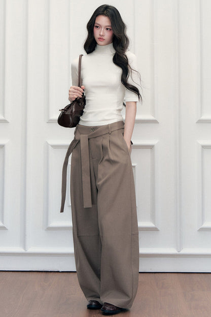 Drape Tie-Up Wide-Leg Suit Pants