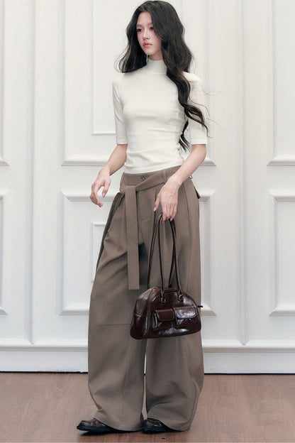 Drape Tie-Up Wide-Leg Suit Pants
