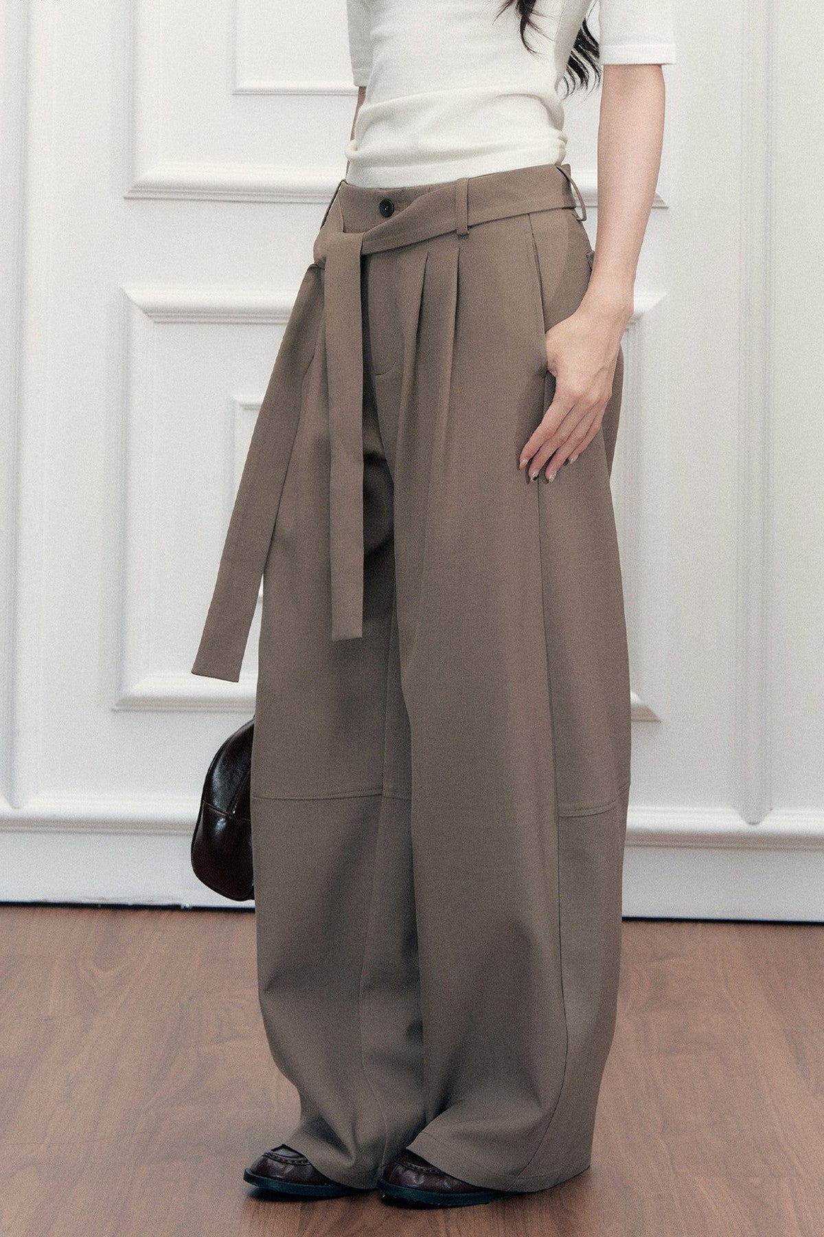 Drape Tie-Up Wide-Leg Suit Pants