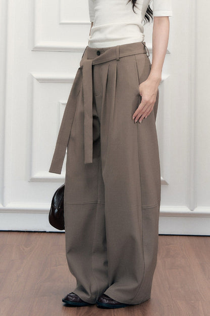 Drape Tie-Up Wide-Leg Suit Pants