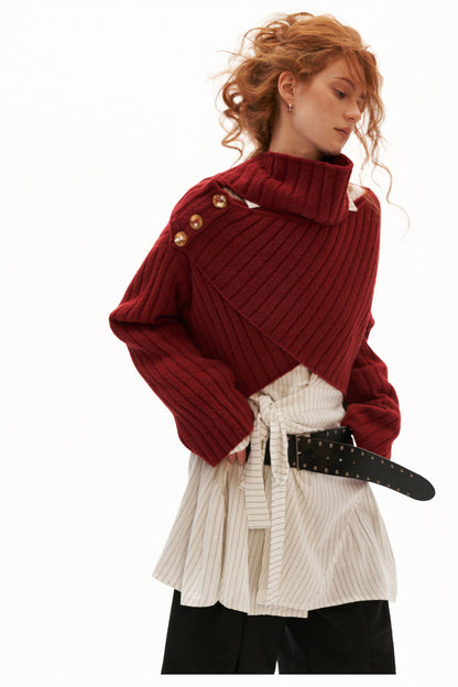 Cross Wide-Neck Knit Sweater