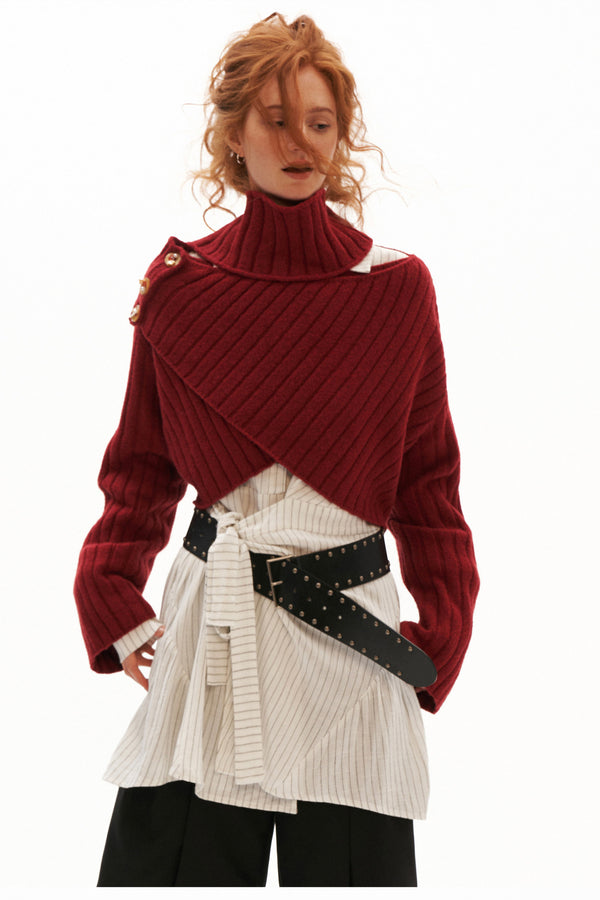 Cross Wide-Neck Knit Sweater