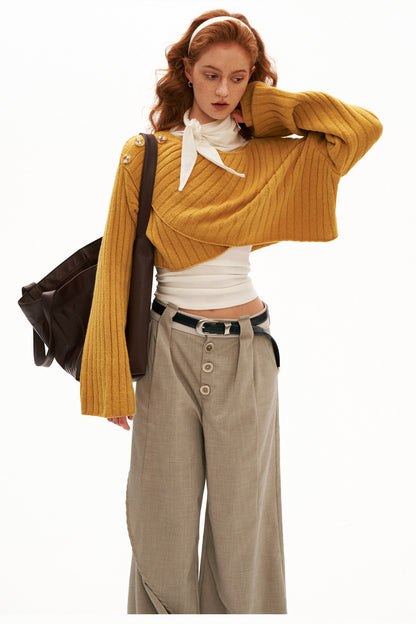 Cross Wide-Neck Knit Sweater