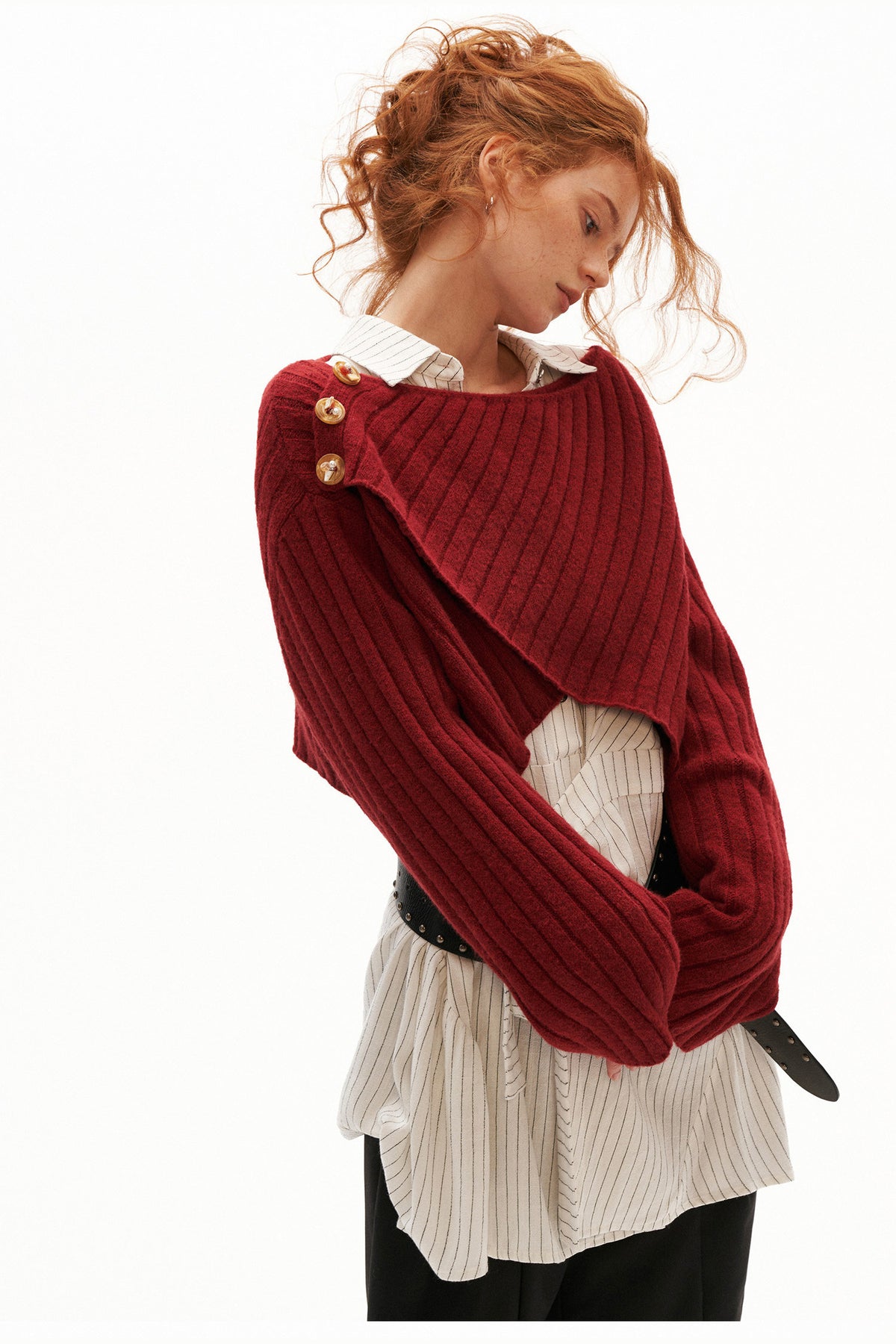 Cross Wide-Neck Knit Sweater
