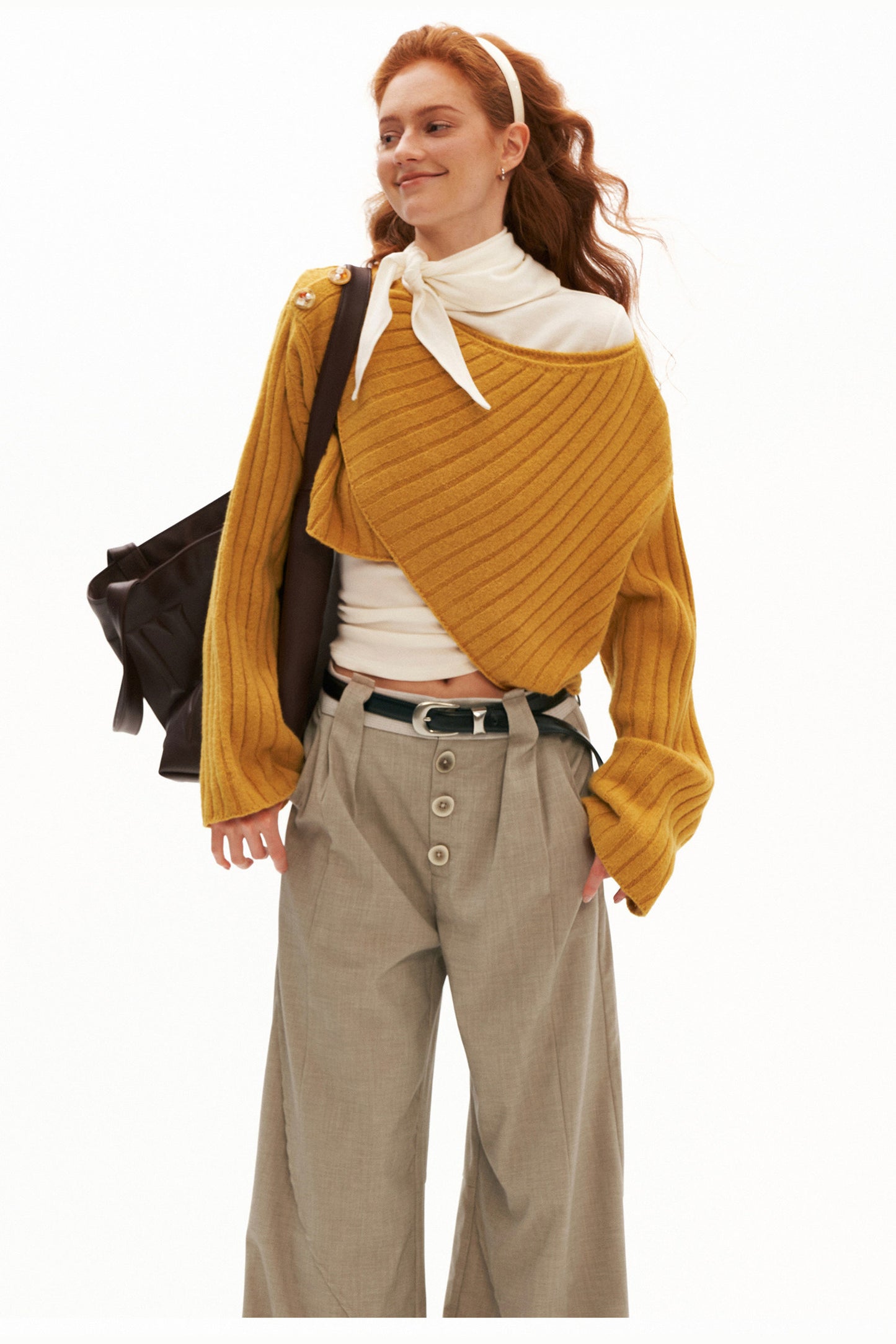 Cross Wide-Neck Knit Sweater