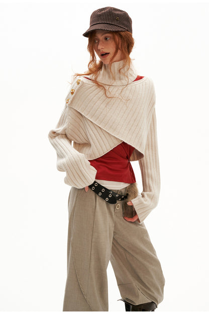 Cross Wide-Neck Knit Sweater